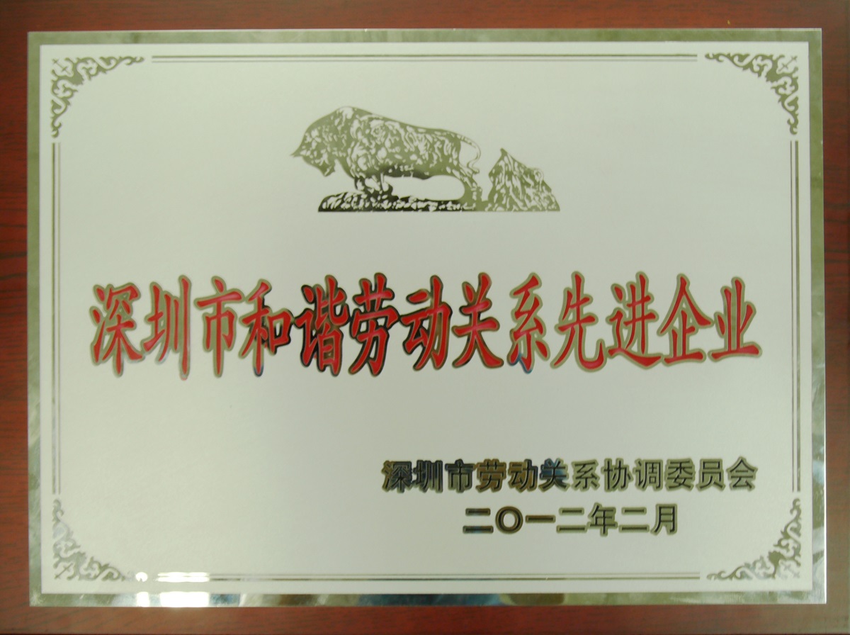 2012 深圳市和谐劳动关系先进企业